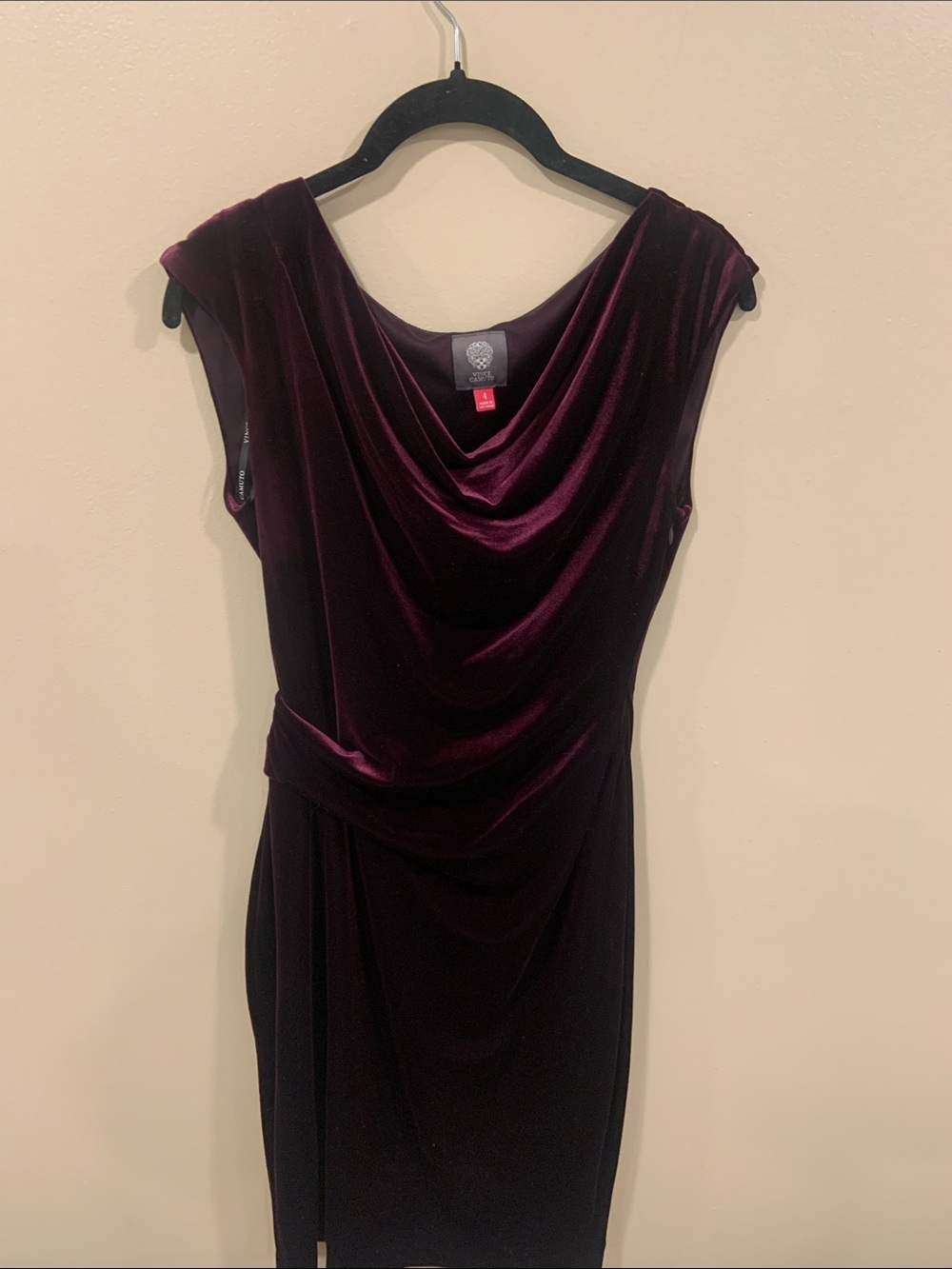 Vince Camuto Velvet Cowl Neck Midi Dress in Burgundy